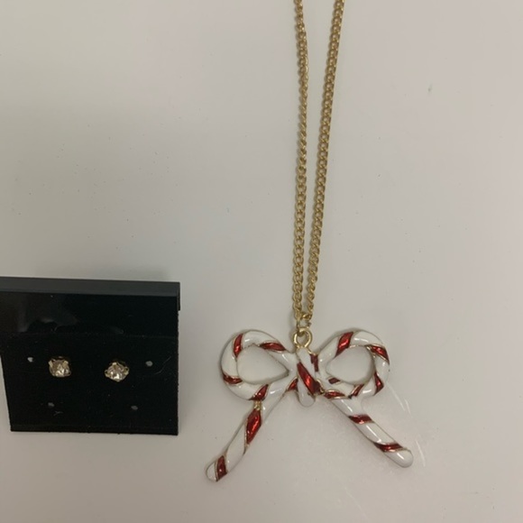 Christmas Candy Cane Necklace-Crystal Earrings - Picture 6 of 6